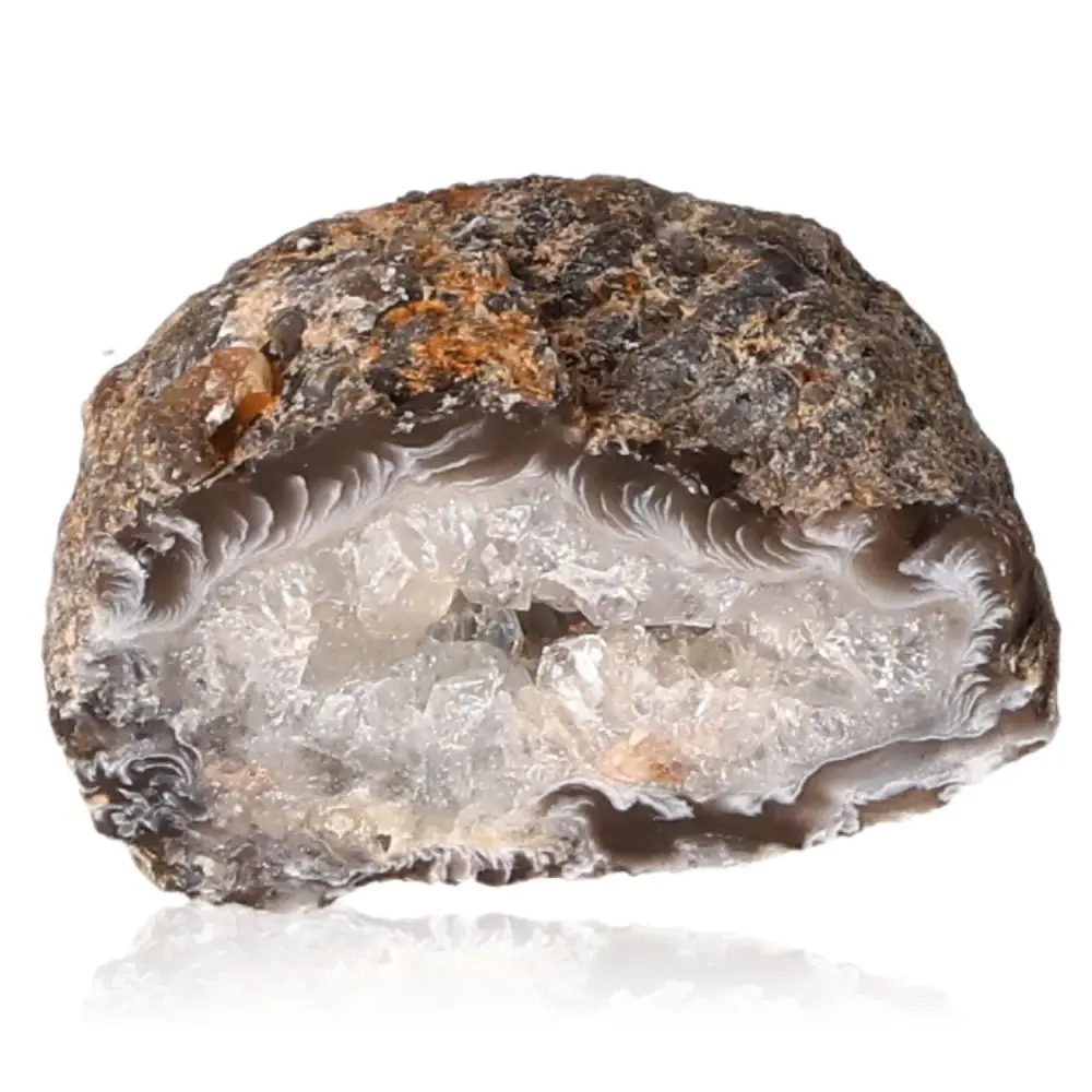 Mini Agate Geode Dark brown outer layer with a white and gray crystal interior. 072717