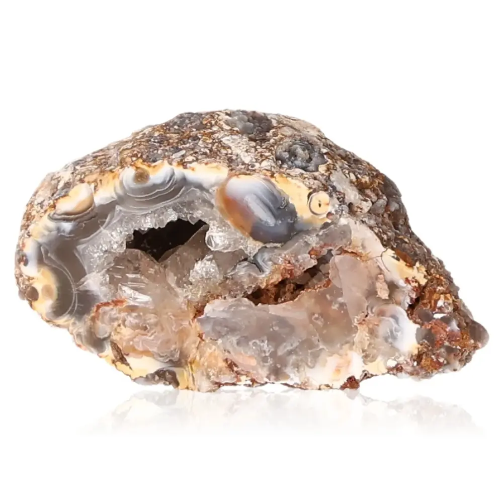 Mini Agate Geode Dark brown with black, beige, and grey streaks. 072977