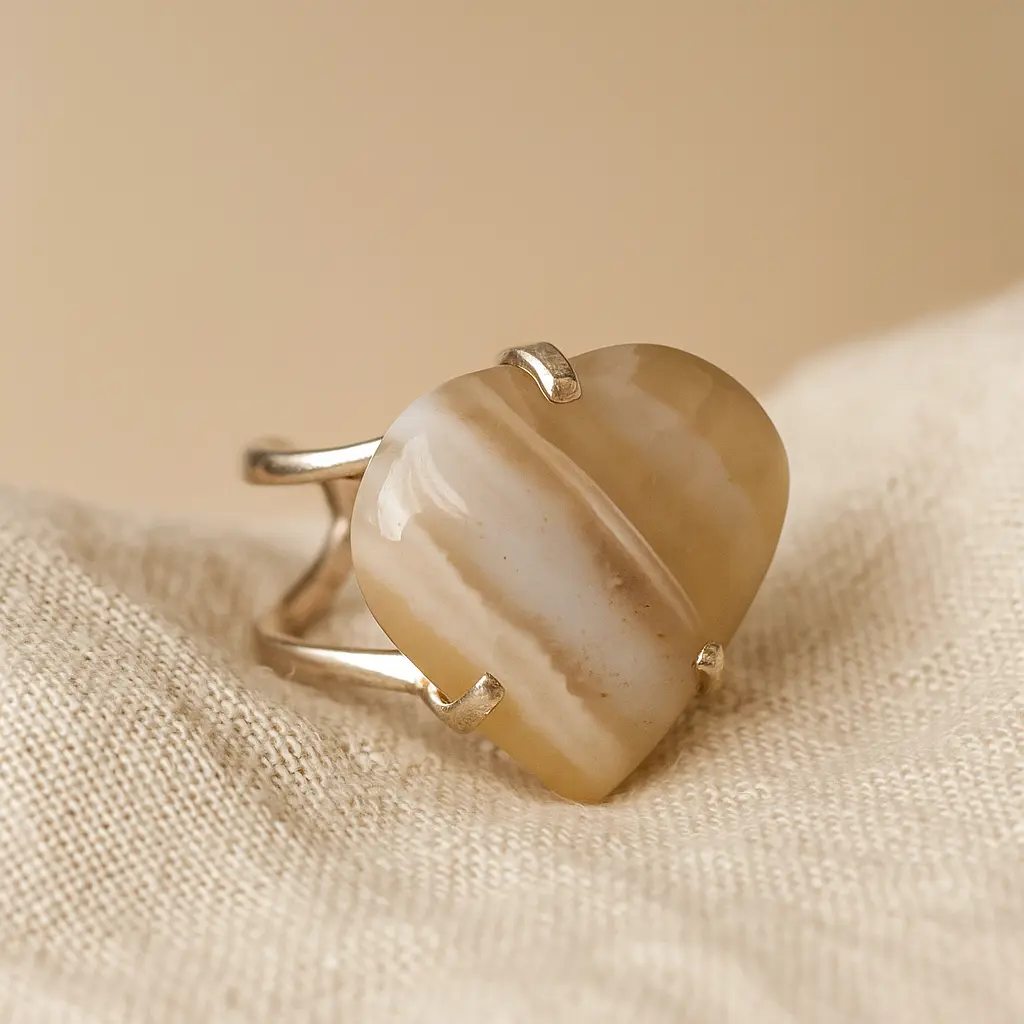 Agate Heart Cabochon Arc And Wire Ring Silver 602051 P30 - Image 4