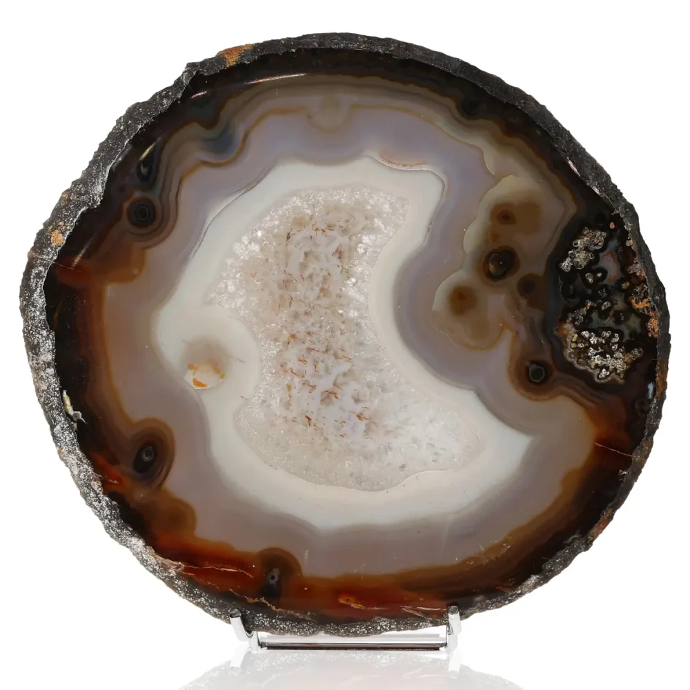 Polished Agate Slice Black, brown, and beige. 001494