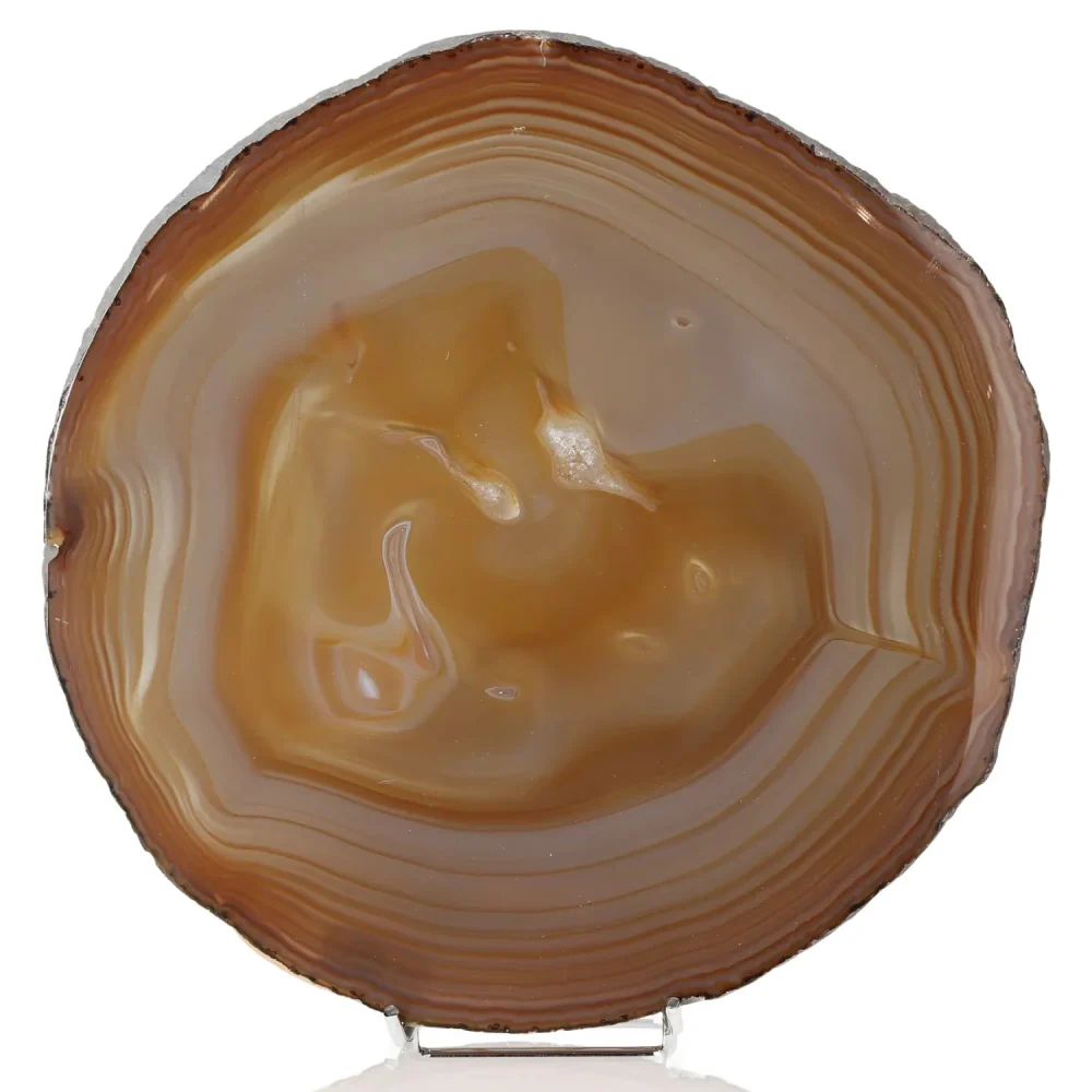 Polished Agate Slice Dark brown with beige and orange tones. 001472