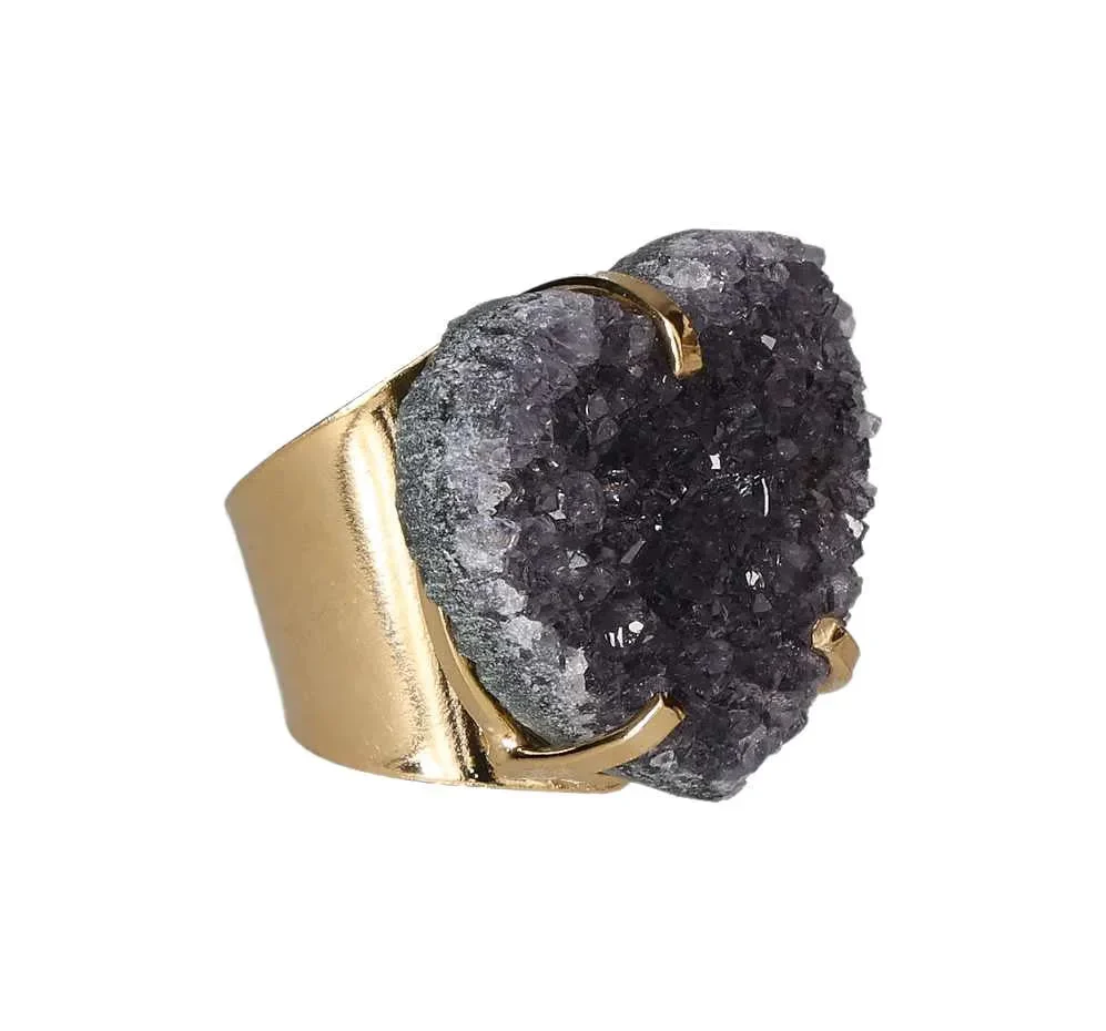 Amethyst Druze Cuff Heart Ring – Golden Love in Bloom 612654 - Image 2
