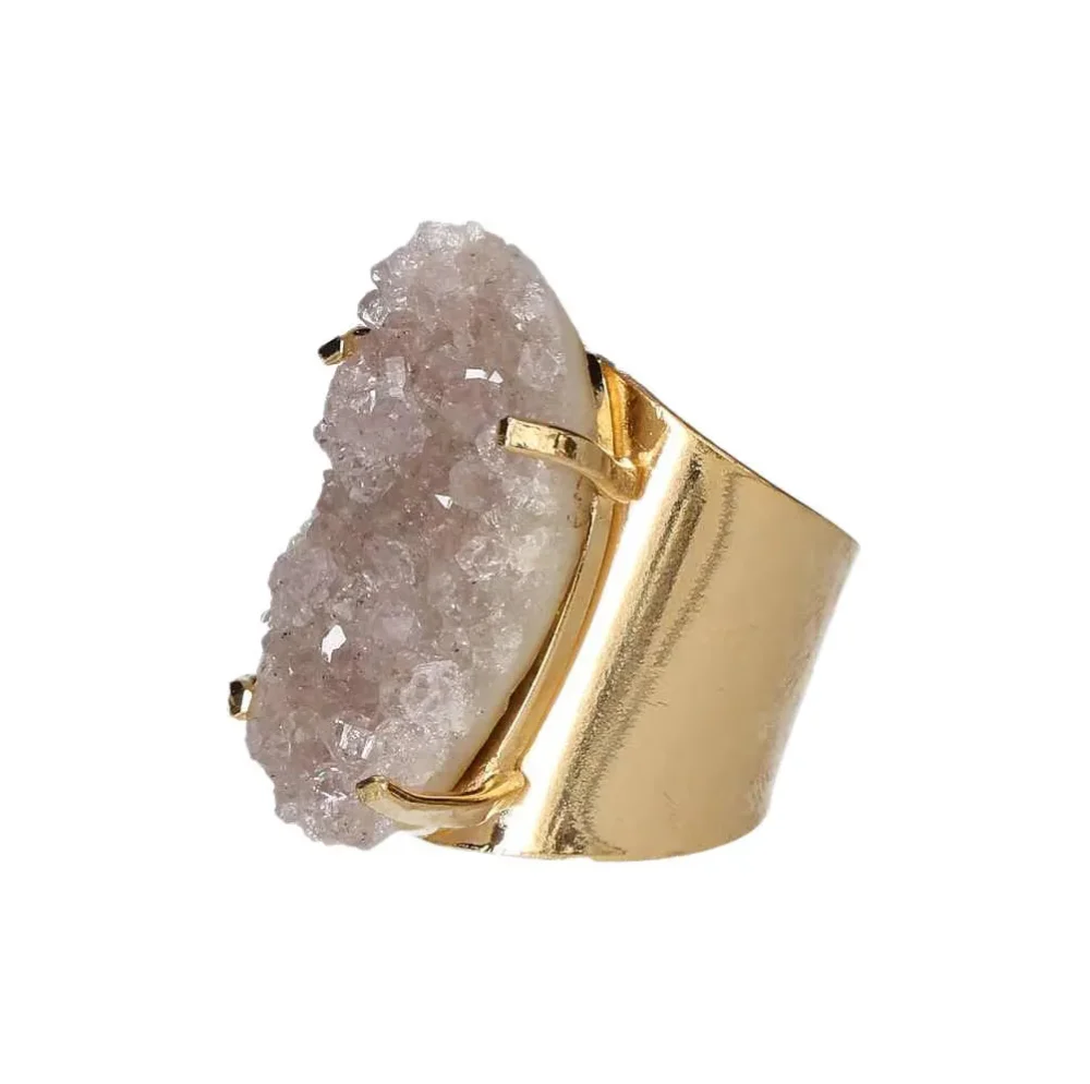 Amethyst Druze Cuff Ring – Violet Spark in Gold 611541 - Image 3