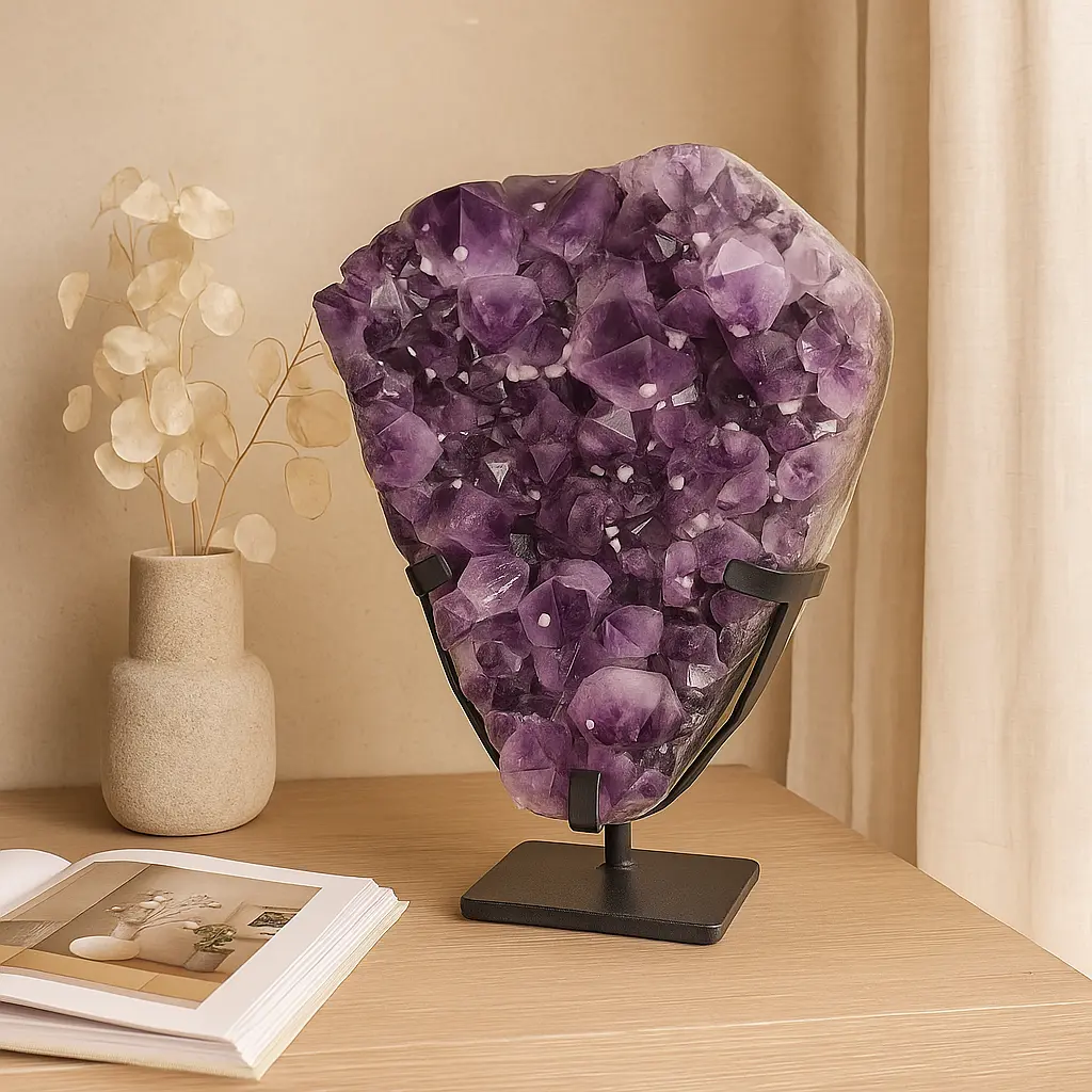 Large Polished Amethyst Druze on Metal Stand 001397