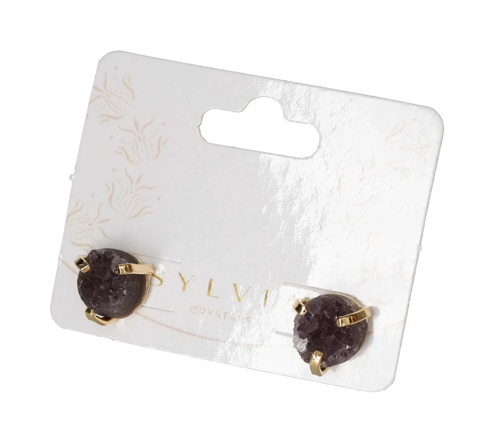 Amethyst Oval Cluster Claw Earrings Gold 604451 P30 - Image 3