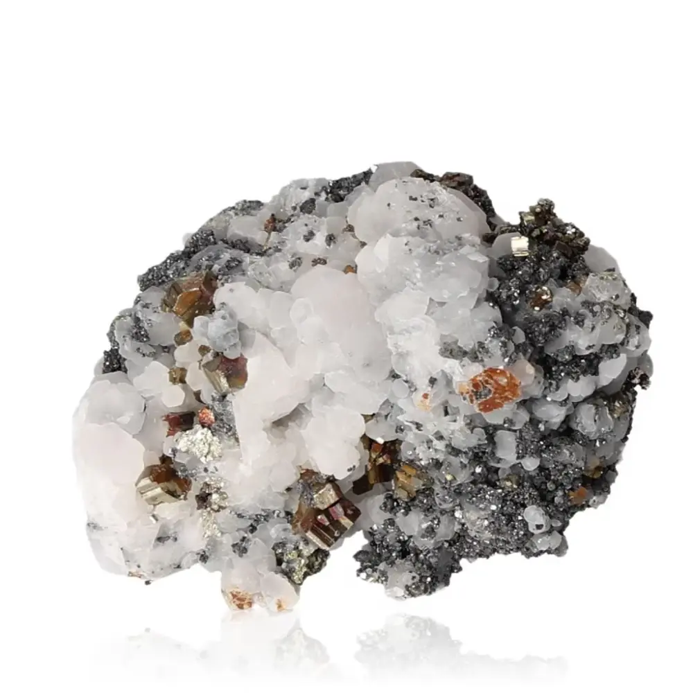 Quartz with Calcite, Galena, Sphalerite and Chalcopyrite 062015