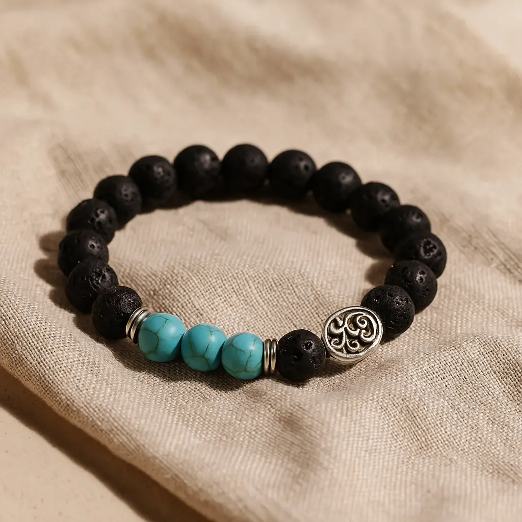 Lava Stone Bracelet Leaf Turquoise 555883 - Image 7