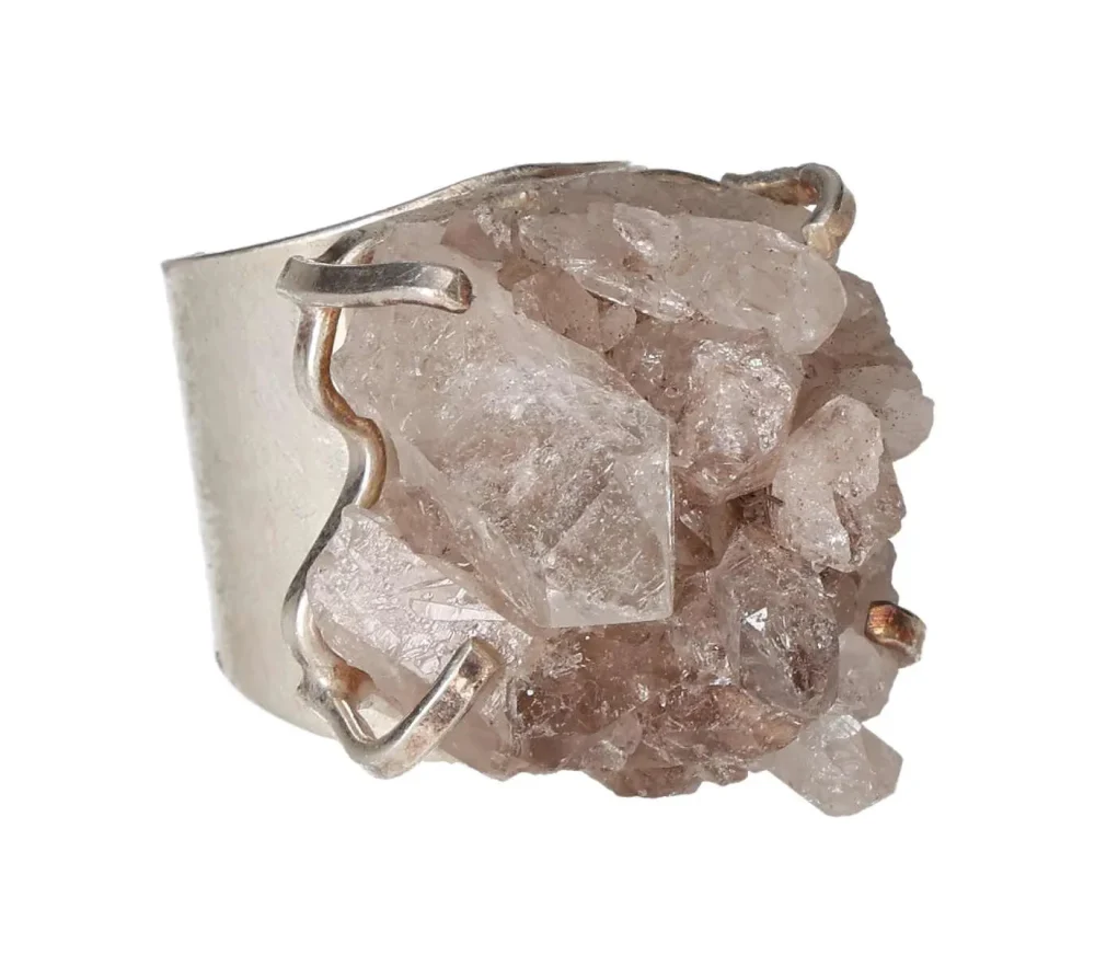 Silver Cuff Ring with Hematite Cluster – Calm Energy and Natural Beauty 598149 P30