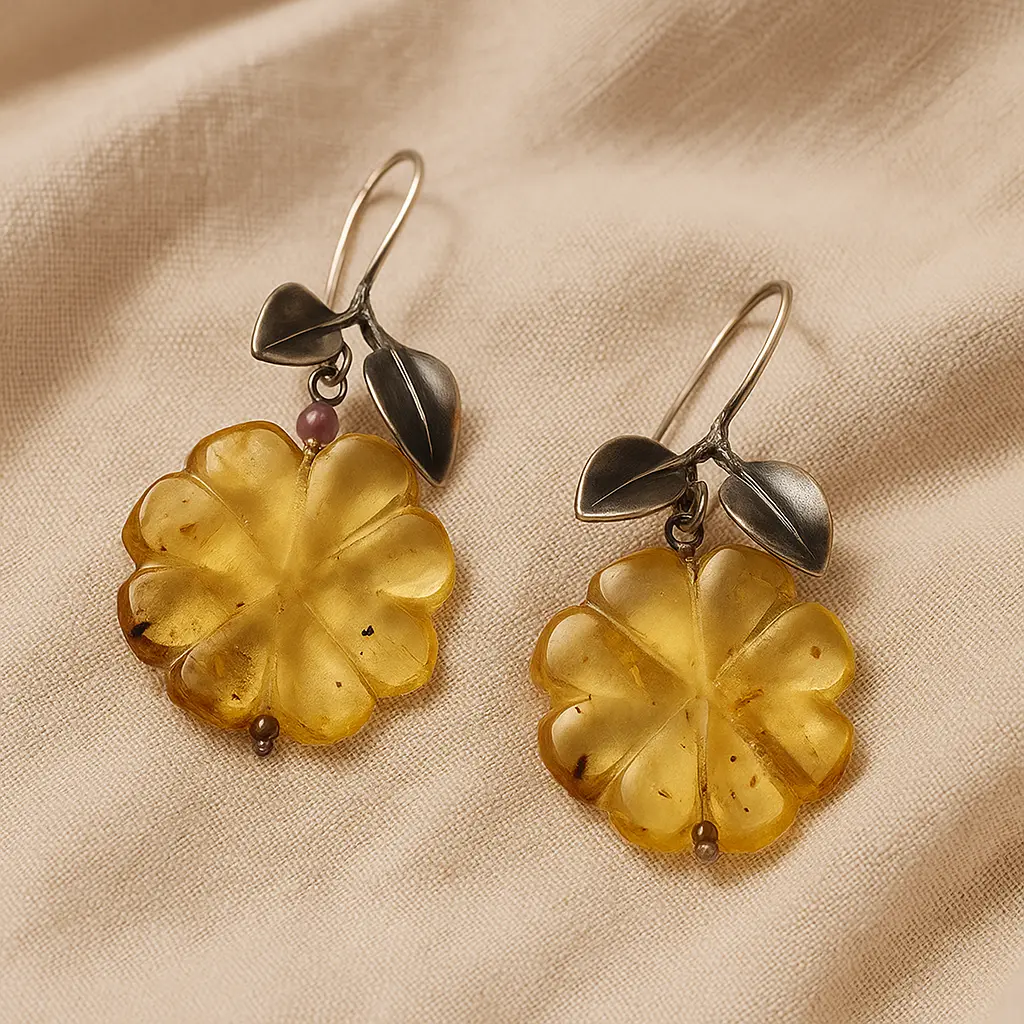 Mangrove and Amber Flower Earrings Nature’s Luck in Every Petal 609432 P30