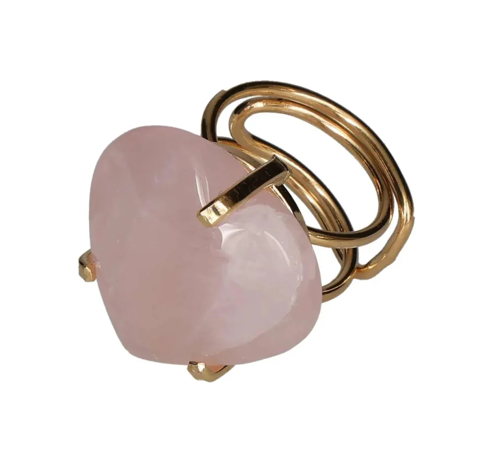 Pink Quartz Heart Cabochon Arc And Wire Ring Gold 602129 P30 - Image 2