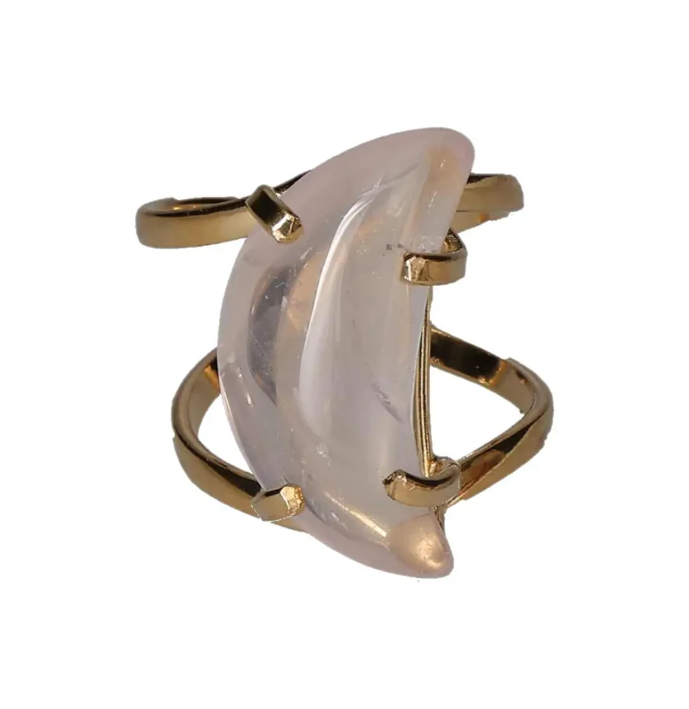 Pink Quartz Moon Cabochon Arc And Wire Ring Gold 602150 P30 - Image 3