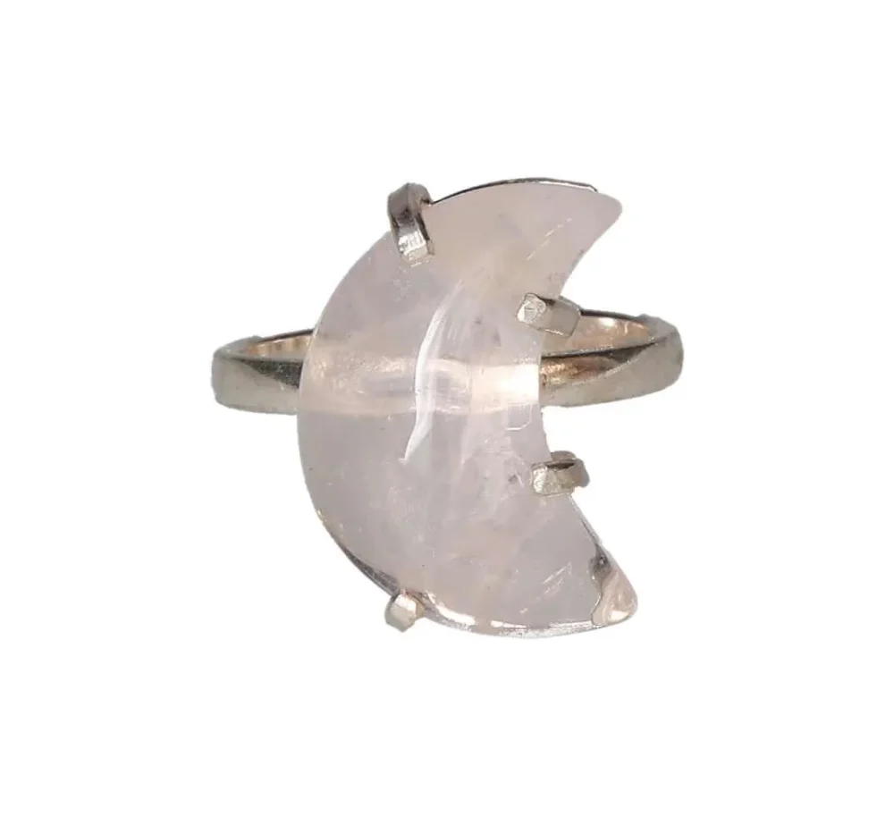 Pink Quartz Moon Cabochon Simple Band Ring Silver 600293 P30 - Image 3
