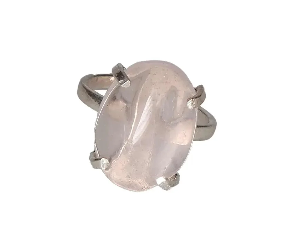 Pink Quartz Oval Cabochon Simple Band Ring Silver 600323 P30 - Image 3