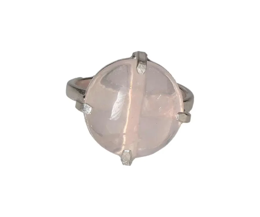 Pink Quartz Oval Cabochon Simple Band Ring Silver 600309 P30 - Image 3