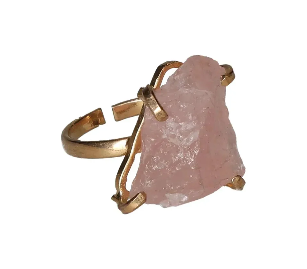 Pink Quartz Raw Simple Band Ring Gold 602945 P30