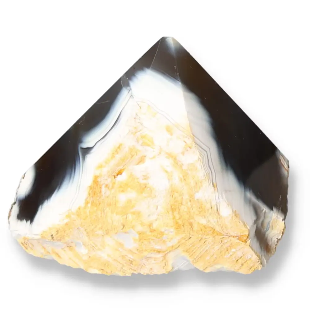 Polished Agate Point Creamy white with black and light yellow accents 573542