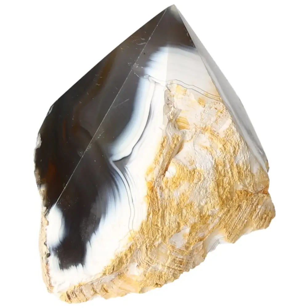 Polished Agate Point Creamy white with black and light yellow accents 573542 - Image 8