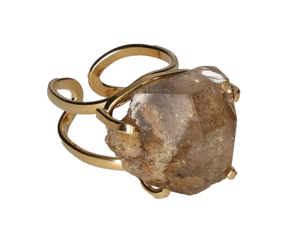 Quartz Inclusion Faceted Arc And Wire Ring Gold 602808 P30