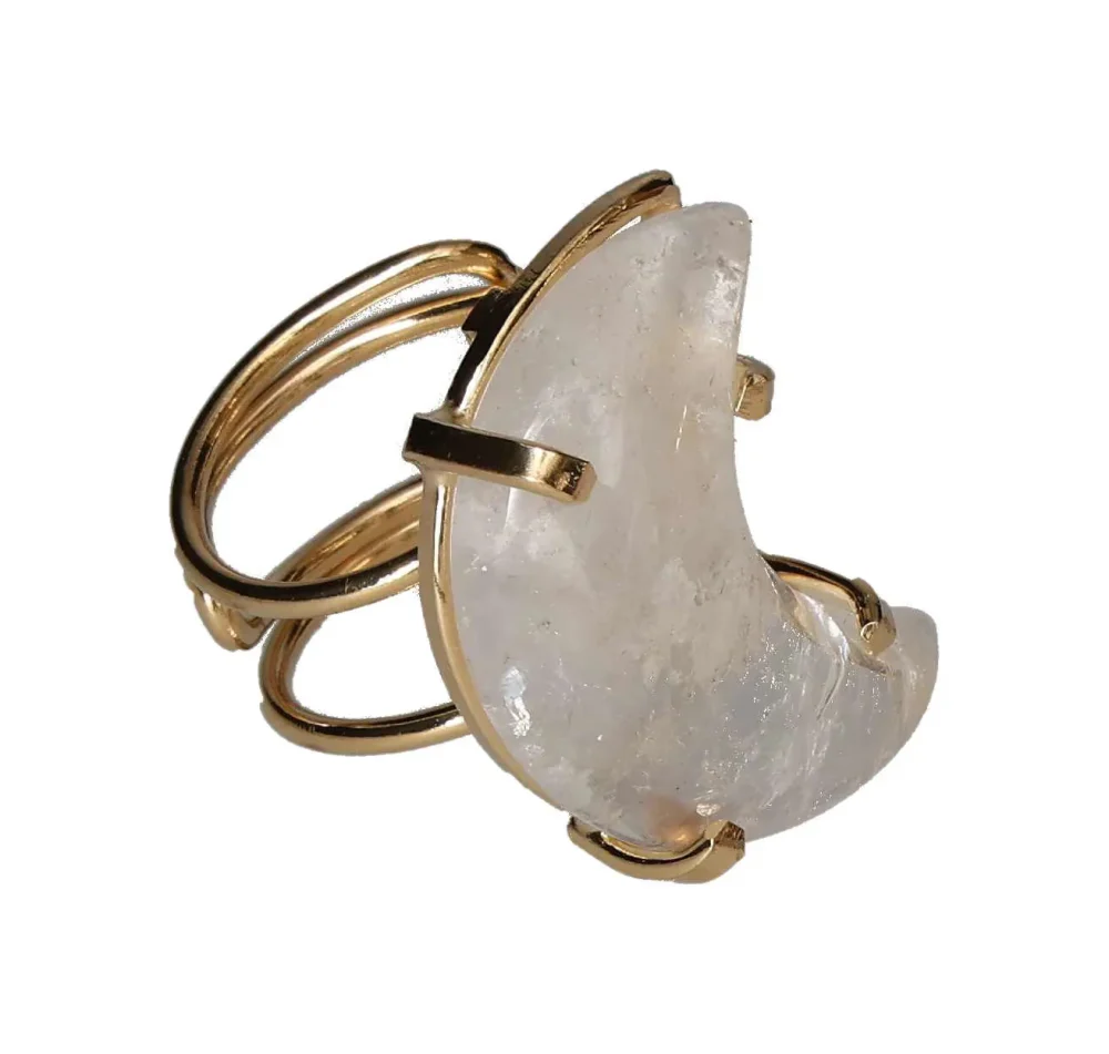 Quartz Moon Cabochon Arc And Wire Ring Gold 602082 P30