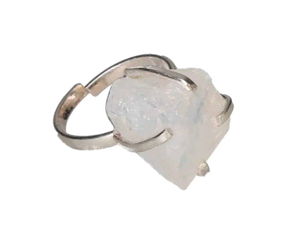Silver Simple Band Ring with Raw Quartz – Natural Beauty and Minimalist Charm 598583 P30