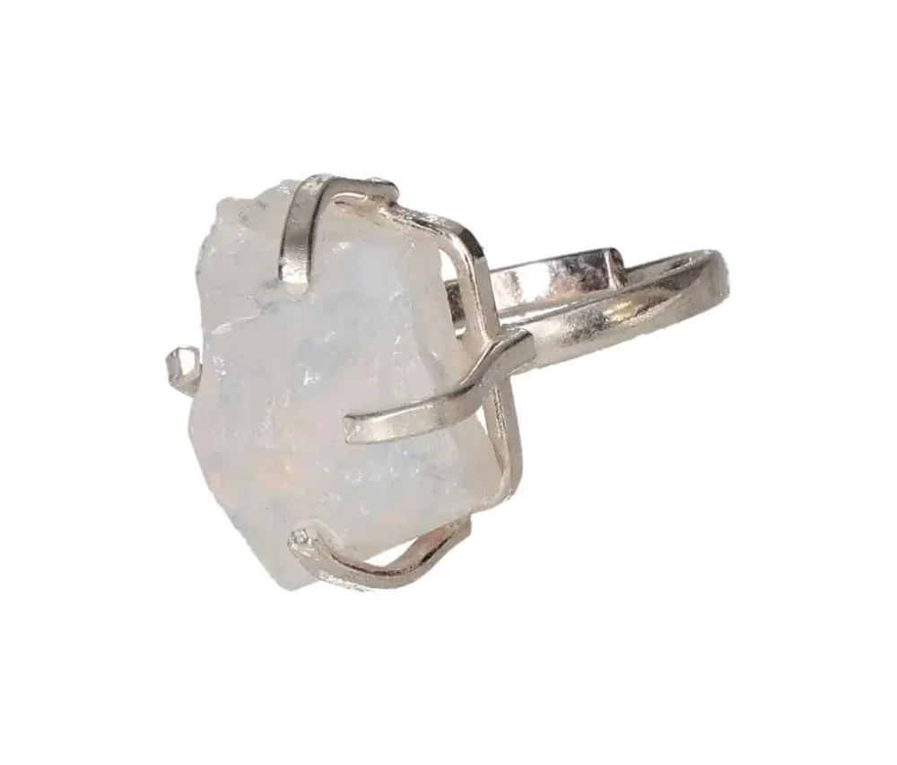 Silver Simple Band Ring with Raw Quartz – Natural Beauty and Minimalist Charm 598583 P30 - Image 2