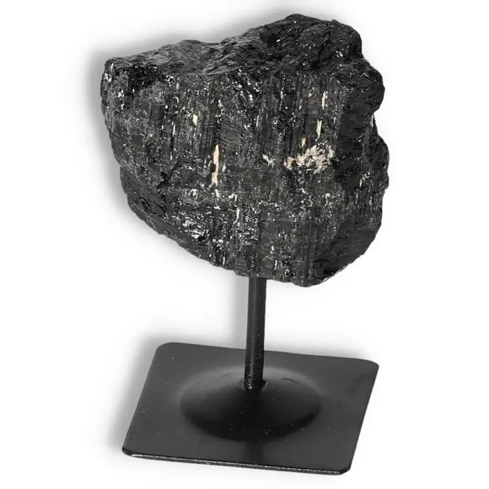 Rough Black Tourmaline with Metal Stand S 565356