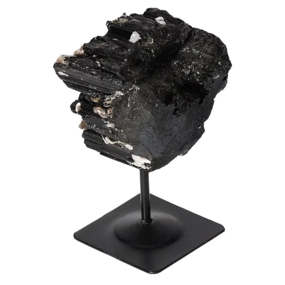 Rough Black Tourmaline with Metal Stand S 566346