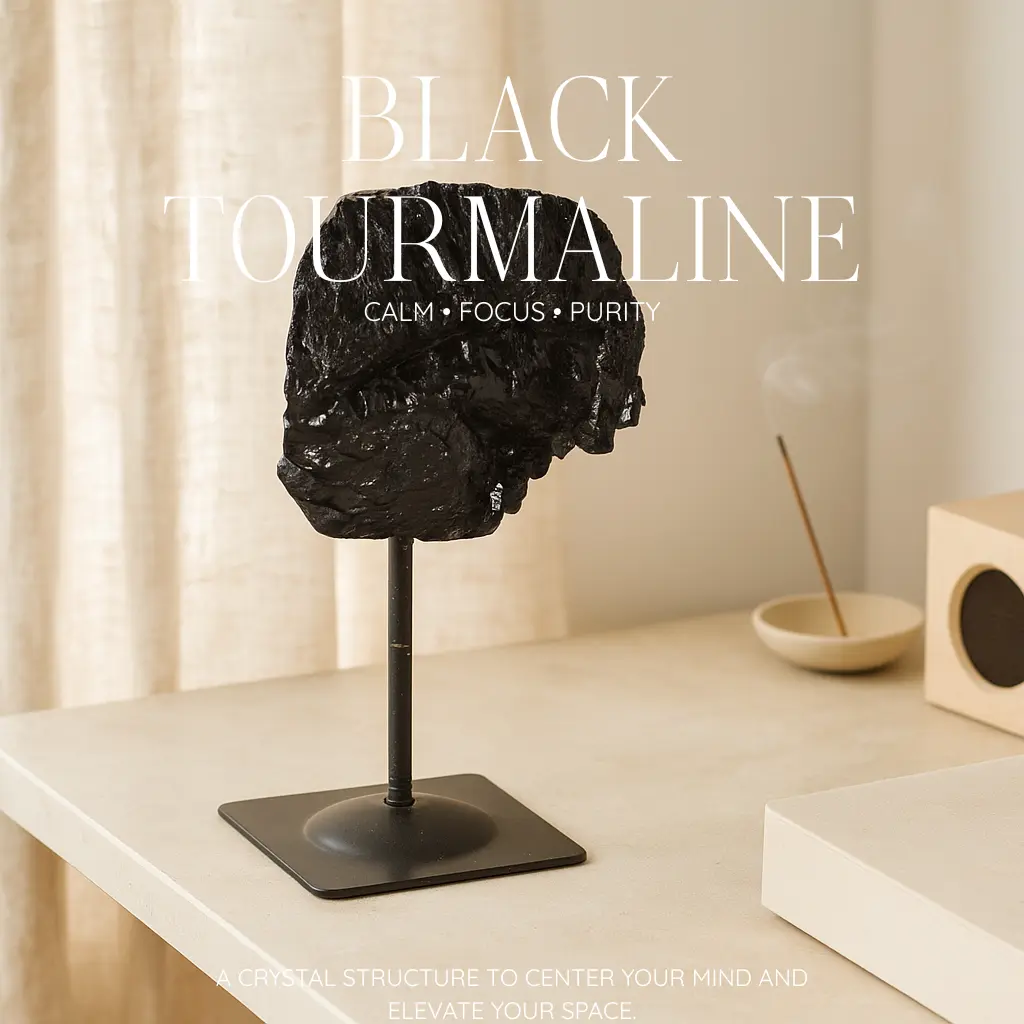 Rough Black Tourmaline with Metal Stand S 565431