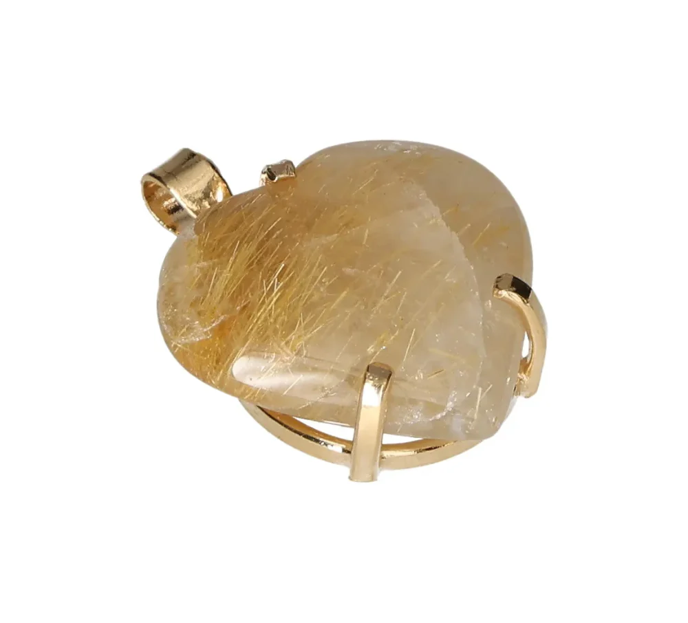 Rutilated Heart Quartz Cabochon Claw Pendant Gold 605564 P30 - Image 3