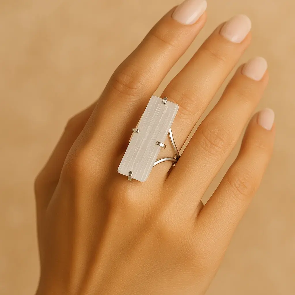 Silver Arc Ring with Selenite β Clarity and Spiritual Light 596657 P30 - Image 4