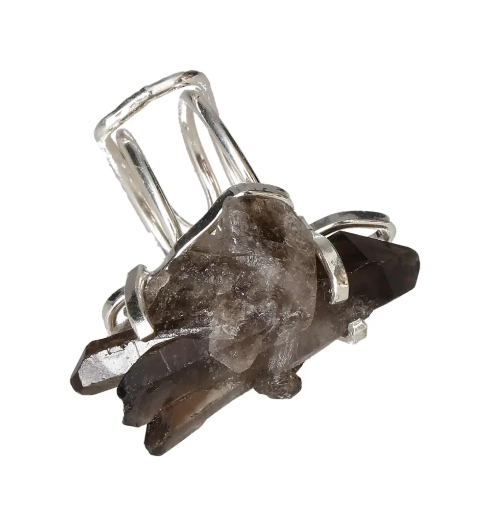 Silver Arc and Wire Ring with Smoky Quartz Cluster β Grounded Elegance and Natural Warmth 597784 P30