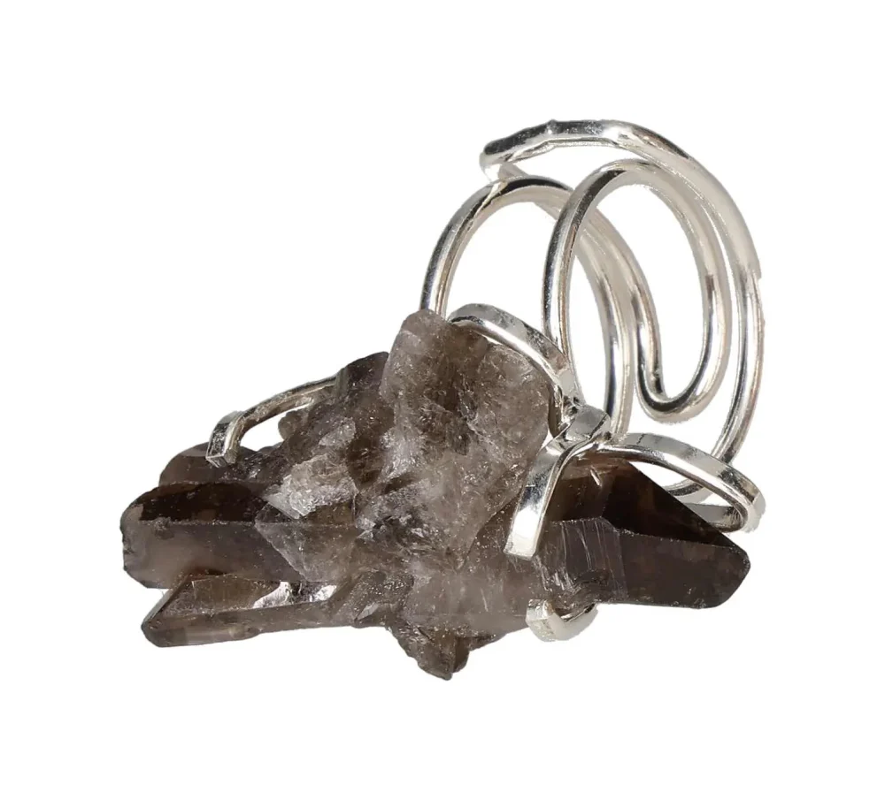 Silver Arc and Wire Ring with Smoky Quartz Cluster β Grounded Elegance and Natural Warmth 597784 P30 - Image 2